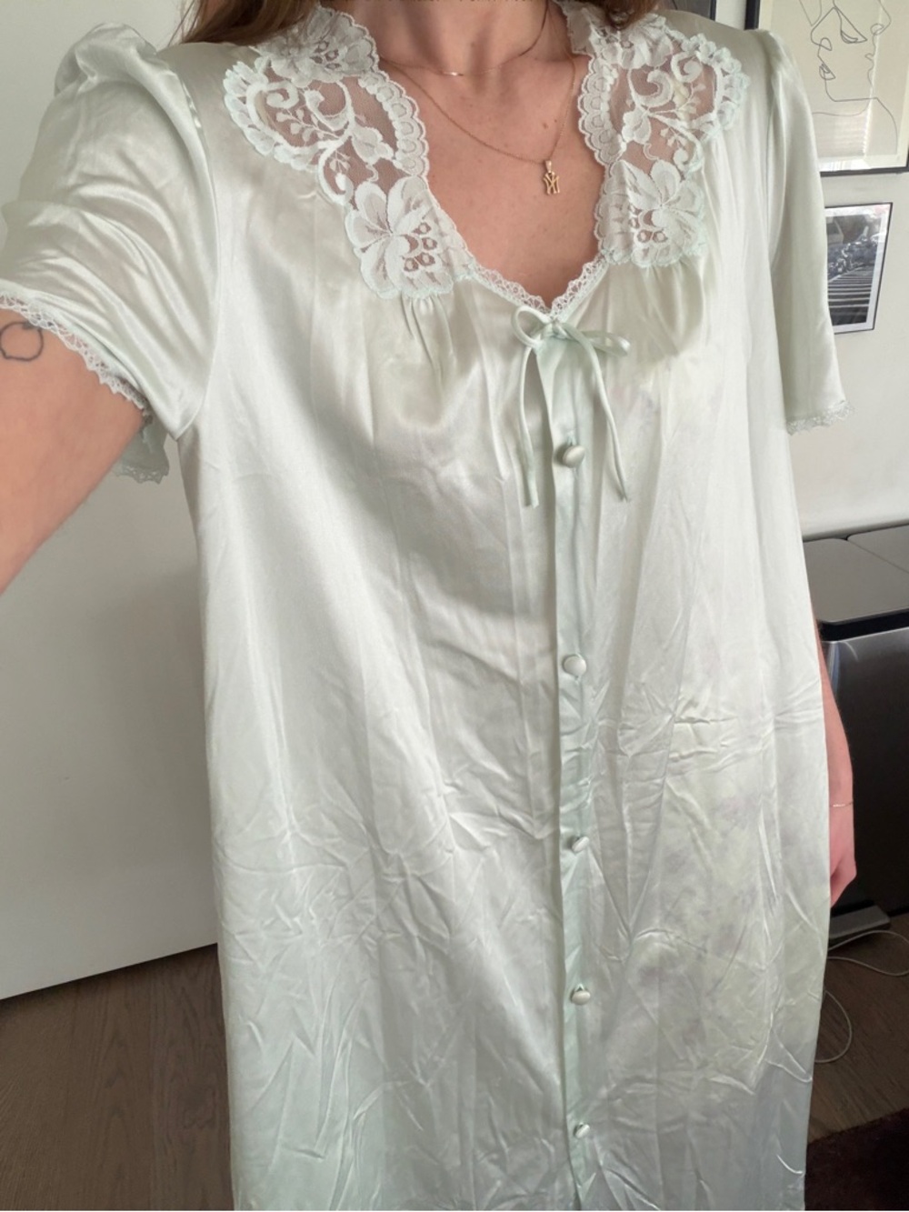Vintage light blue lace trim nightgown